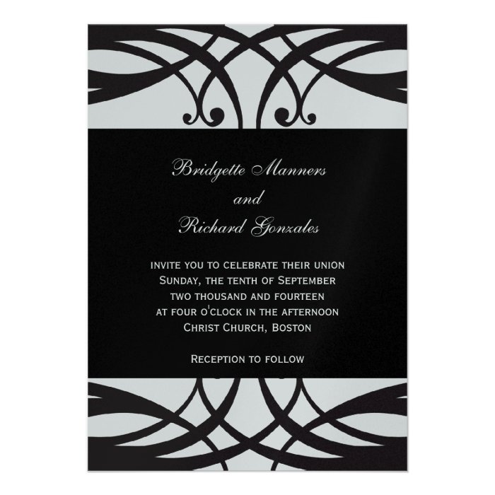 Black White Silver Wedding Invitations Art Deco