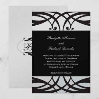 Black White Silver Wedding Invitations Art Deco