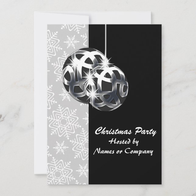 Black white silver xmas theme party invitation (Front)