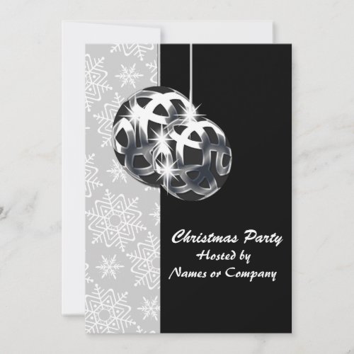 Black white silver xmas theme party invitation