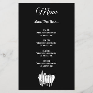 Black White Silverware Editable 5.5"x8.5" Menu Flyer