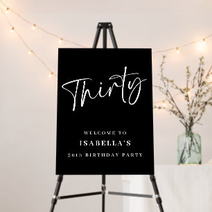 Black White Simple 30th Birthday Party Welcome Foam Board