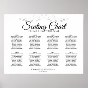 Black & White Simple 8 Table Wedding Seating Chart