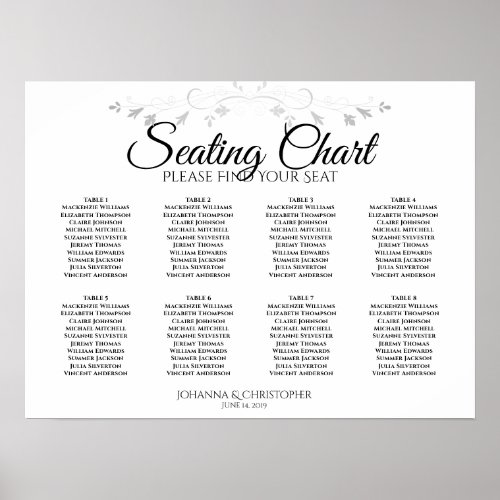 Black  White Simple 8 Table Wedding Seating Chart