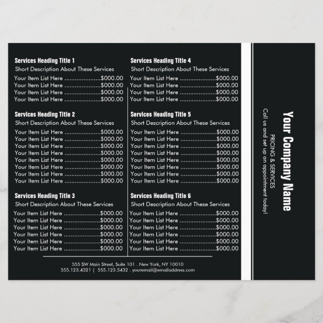 Black White Simple Border Price List 6 Flyer (Front)