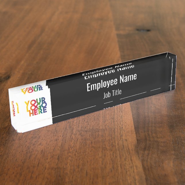 Black White Simple Business Logo  Desk Name Plate (Side)