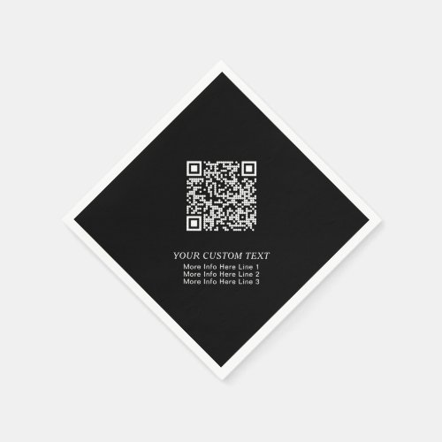 Black  White Simple Business QR Code Promotional Napkins