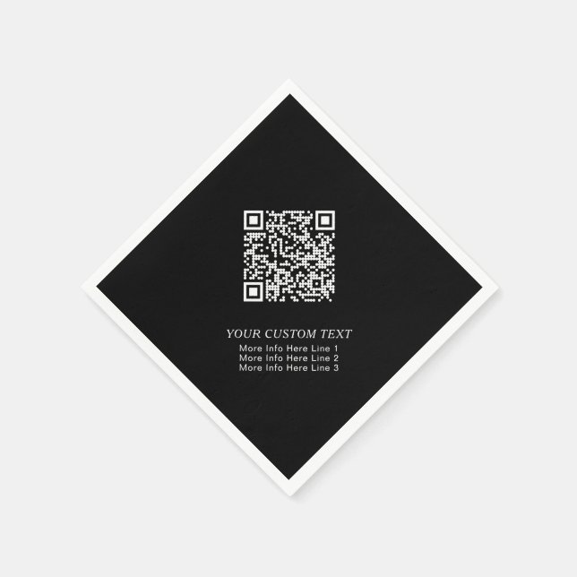 Black & White Simple Business QR Code Promotional Napkins (Corner)