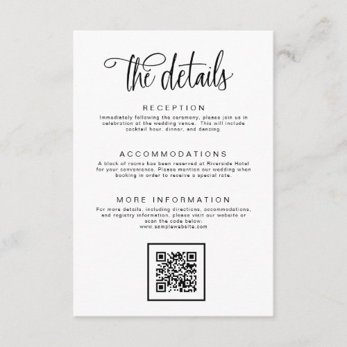 Black White Simple Calligraphy Wedding Details Enclosure Card
