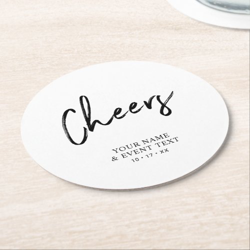 Black  White Simple Cheers Adult Birthday Party Round Paper Coaster