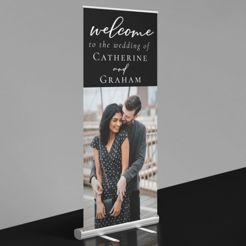 Black White Simple Chic Photo Welcome Wedding Retractable Banner