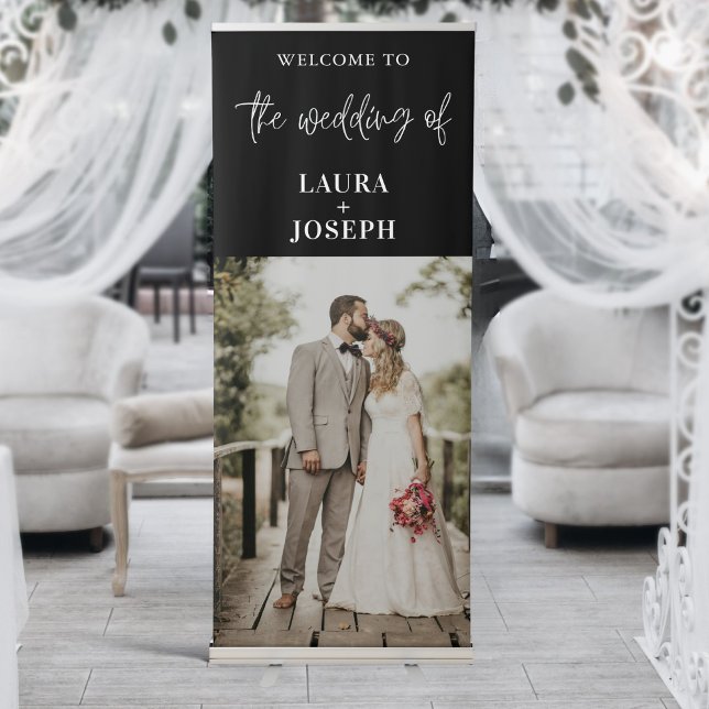Black White Simple Chic Photo Welcome Wedding Retractable Banner (Creator Uploaded)