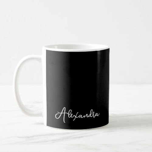 Black White Simple Chic Script Monogram Name Coffee Mug