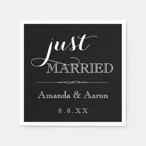 Black White Simple Classic Just Married Napkins