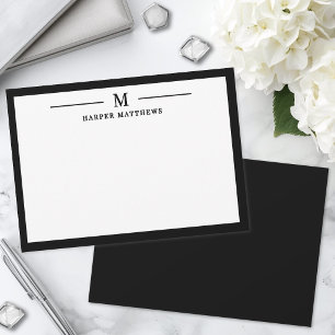 Black White Simple Classic Personalized Stationery Note Card