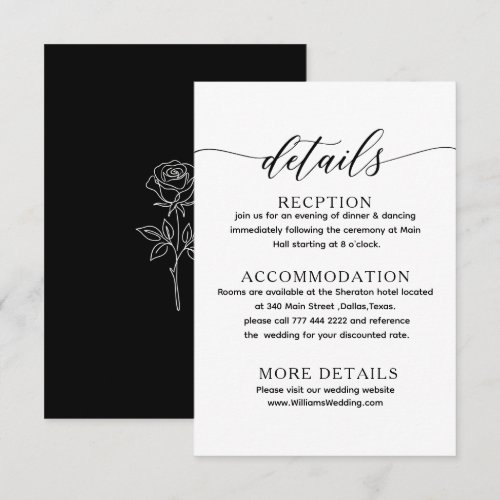 black & white simple classic wedding details card
