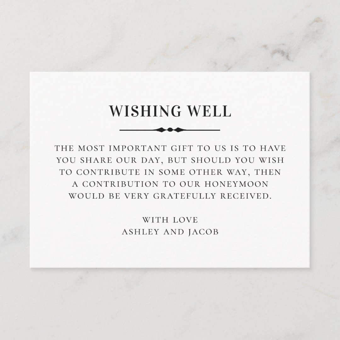 Black white simple classic wedding wishing well enclosure card | Zazzle