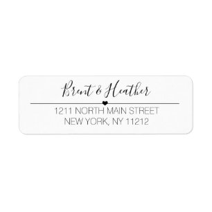 Black White Simple Cursive Text and Heart Label