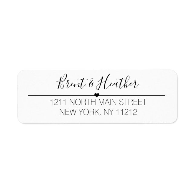 Black White Simple Cursive Text and Heart Label (Front)