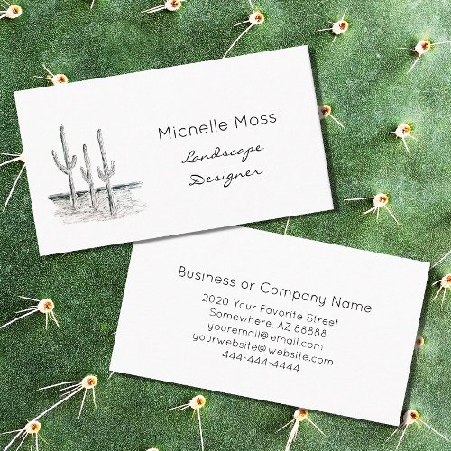 Black White Simple Desert Cactus  Business Card