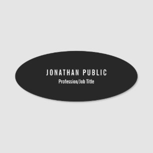 Black White Simple Design Modern Template Oval Name Tag