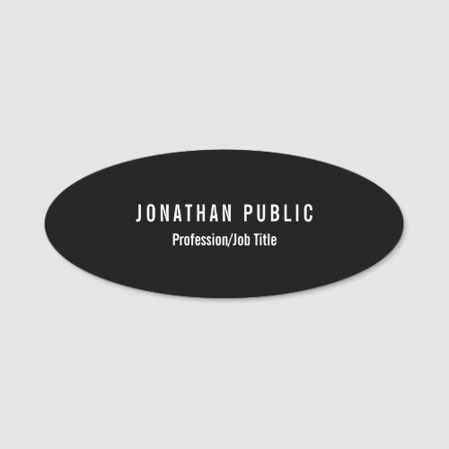 Black White Simple Design Modern Template Oval Name Tag
