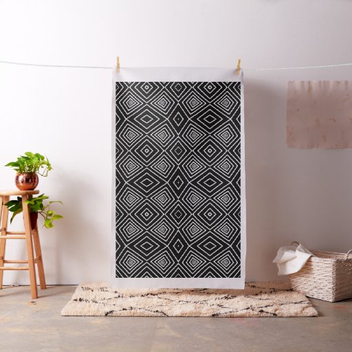 black white simple Diamond Kwanzaa Tribal African Fabric