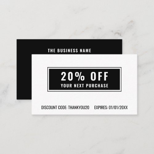 Black White Simple Elegant Business Loyalty Promo Discount Card