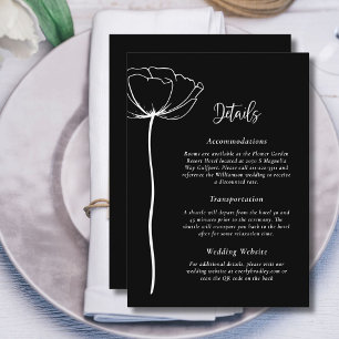Black White Simple Elegant Floral Wedding Detail  Invitation