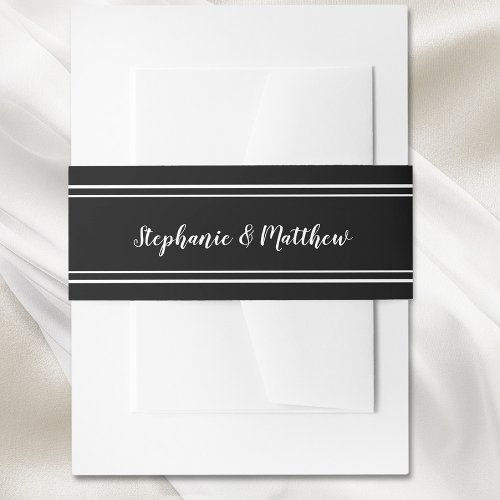 Black  White Simple Elegant Minimalist Wedding Invitation Belly Band