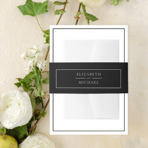 Black  White Simple Elegant Minimalist Wedding Invitation Belly Band