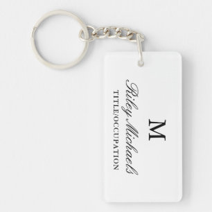 Black White Simple Elegant Monogram Name Title Keychain