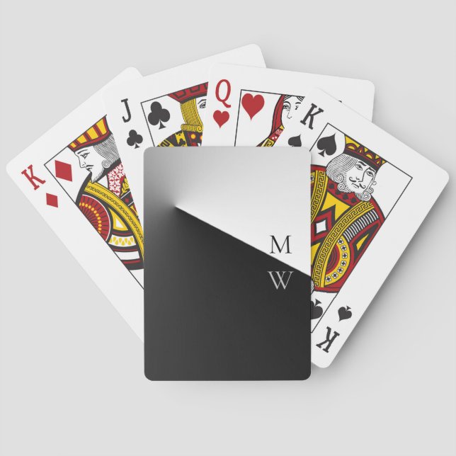 Black White Simple Elegant Monogram Poker Cards (Back)