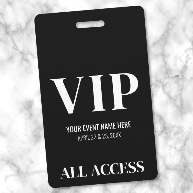 Black White Simple Elegant VIP Event Badge (Modern Black White Event VIP Badge)