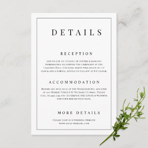 Black & White Simple Formal Wedding Details Enclosure Card