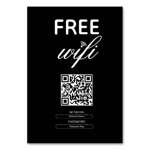 Black White Simple Free Wi_Fi QR Code Place Table Number