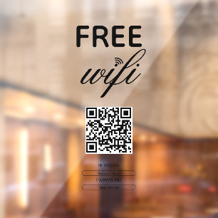 Black White Simple Free Wi-Fi QR Code Place Window Cling