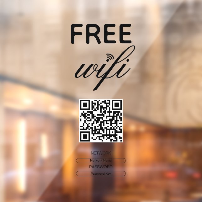 Black White Simple Free Wi-Fi QR Code Place  Window Cling (Sheet 2)
