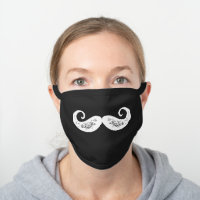 Black White Simple Funny Handlebar Mustache Safety Black Cotton Face Mask