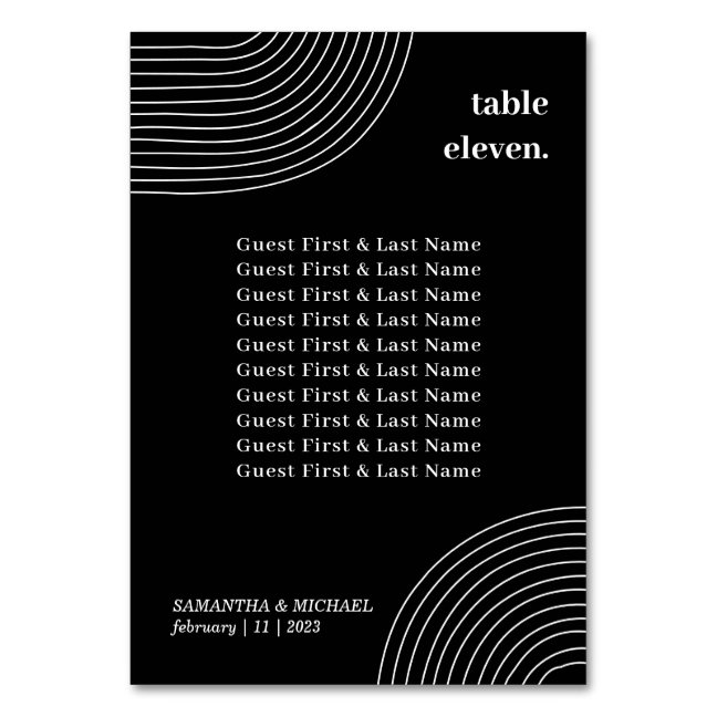 Black White Simple Geometric Line guest name seat Table Number