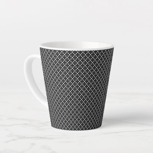 Black White Simple Geometric Pattern Latte Mug (Left Angle)