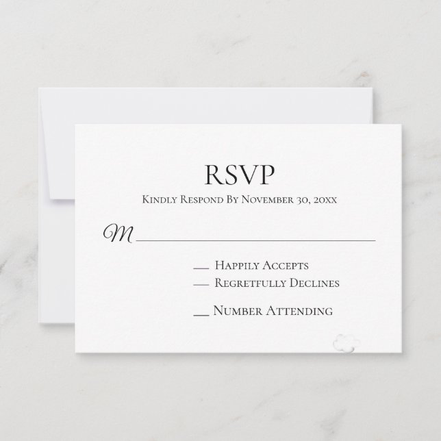 *~* Black White Simple Minimal Modern Wedding RSVP Card (Front)