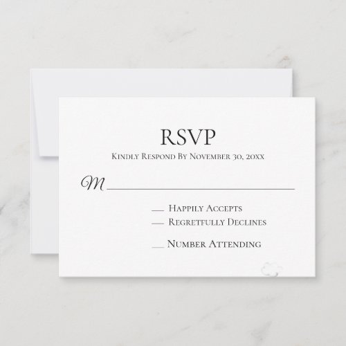  Black White Simple Minimal Modern Wedding RSVP Card