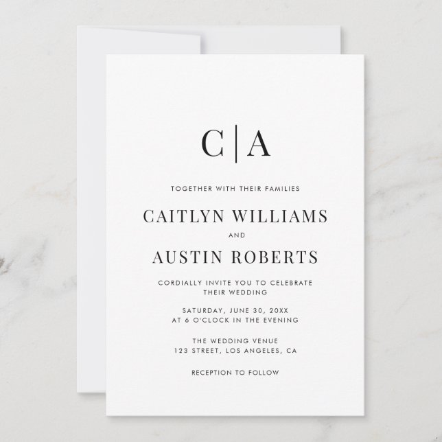 Black white simple minimal wedding invitation (Front)