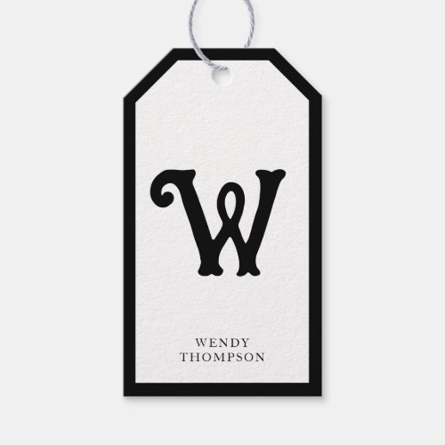 Black White Simple Minimalist Decorative Monogram Gift Tags