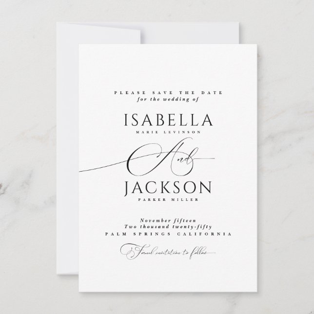 Black & White Simple Minimalist Modern Wedding Save The Date (Front)