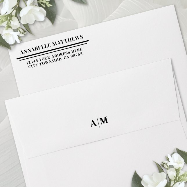 Black White Simple Minimalist Return Address Envelope (Black White Simple Minimalist Return Address Envelope)