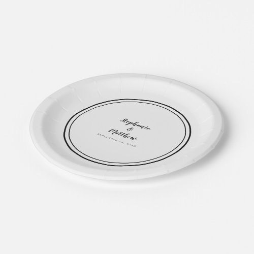 Black  White Simple Modern Bride  Groom Wedding Paper Plates