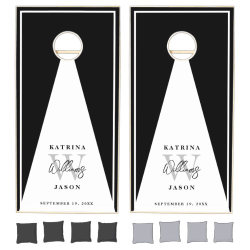 Black  White Simple Modern Monogram Weddings  Cornhole Set