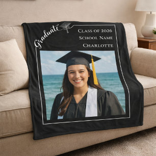 Black white simple modern photo Graduate Fleece Blanket